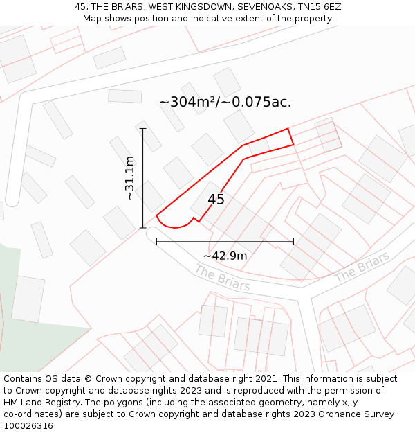 45, THE BRIARS, WEST KINGSDOWN, SEVENOAKS, TN15 6EZ: Plot and title map