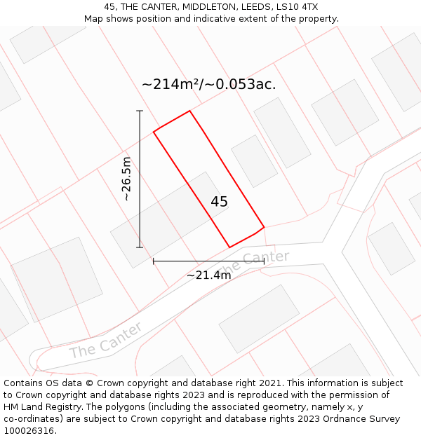 45, THE CANTER, MIDDLETON, LEEDS, LS10 4TX: Plot and title map