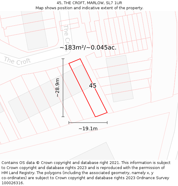 45, THE CROFT, MARLOW, SL7 1UR: Plot and title map