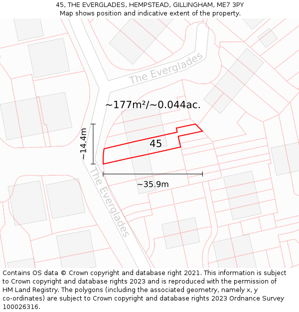 45, THE EVERGLADES, HEMPSTEAD, GILLINGHAM, ME7 3PY: Plot and title map
