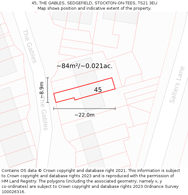 45, THE GABLES, SEDGEFIELD, STOCKTON-ON-TEES, TS21 3EU: Plot and title map