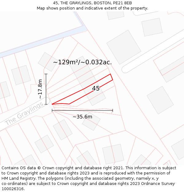 45, THE GRAYLINGS, BOSTON, PE21 8EB: Plot and title map
