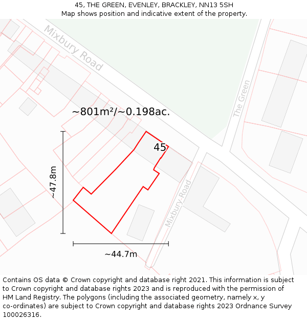 45, THE GREEN, EVENLEY, BRACKLEY, NN13 5SH: Plot and title map