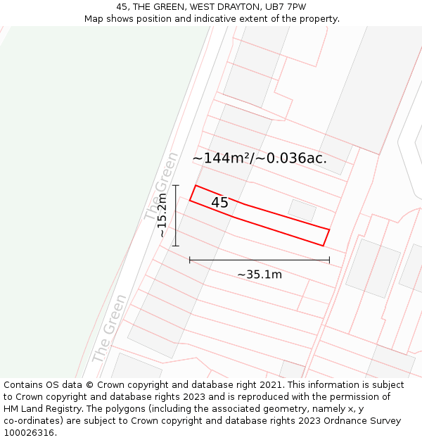 45, THE GREEN, WEST DRAYTON, UB7 7PW: Plot and title map