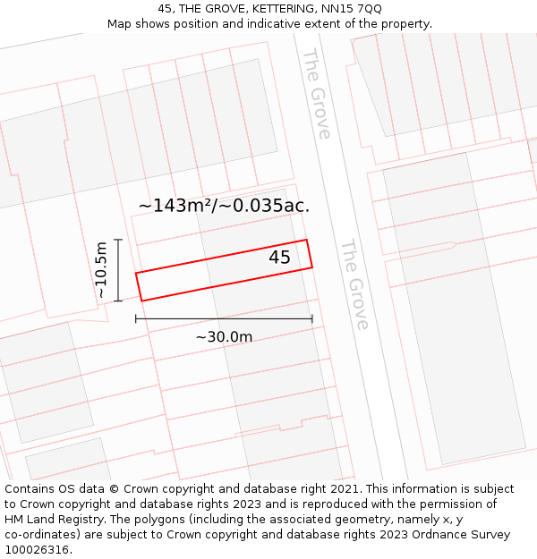 45, THE GROVE, KETTERING, NN15 7QQ: Plot and title map