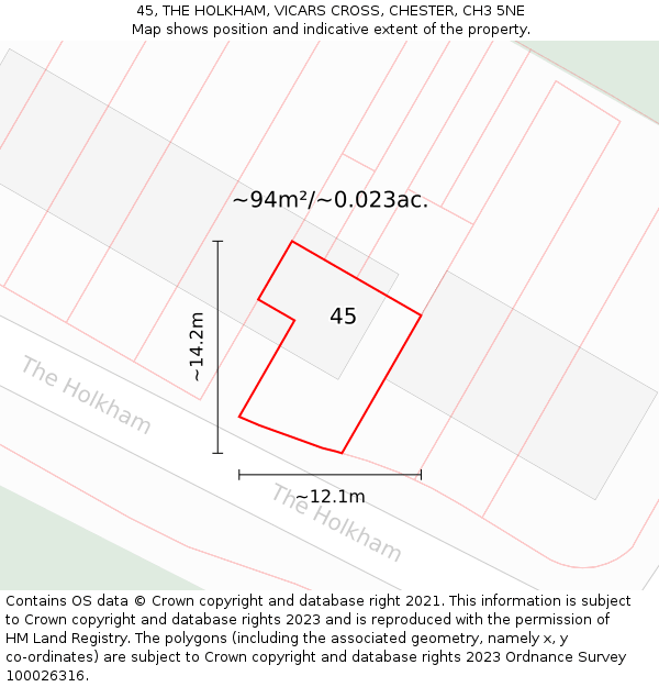 45, THE HOLKHAM, VICARS CROSS, CHESTER, CH3 5NE: Plot and title map