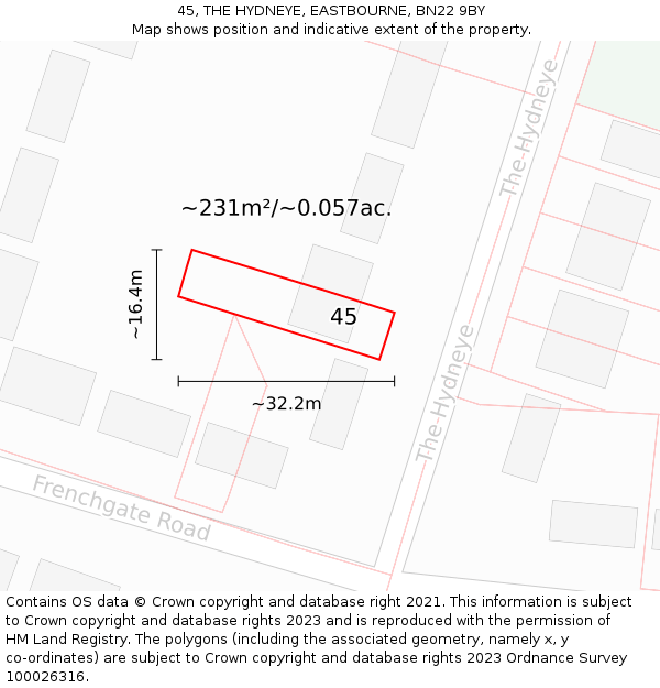 45, THE HYDNEYE, EASTBOURNE, BN22 9BY: Plot and title map