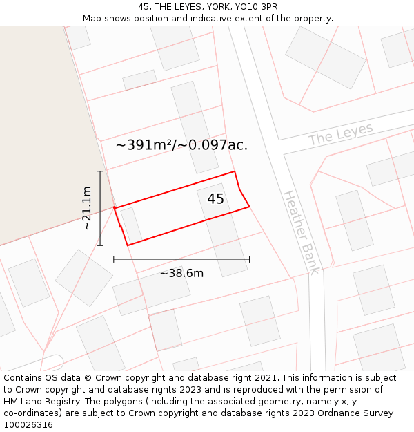 45, THE LEYES, YORK, YO10 3PR: Plot and title map