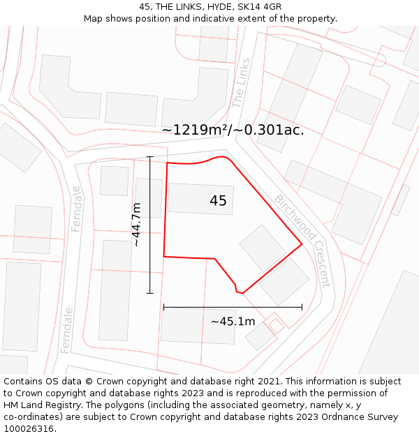 45, THE LINKS, HYDE, SK14 4GR: Plot and title map