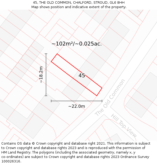 45, THE OLD COMMON, CHALFORD, STROUD, GL6 8HH: Plot and title map