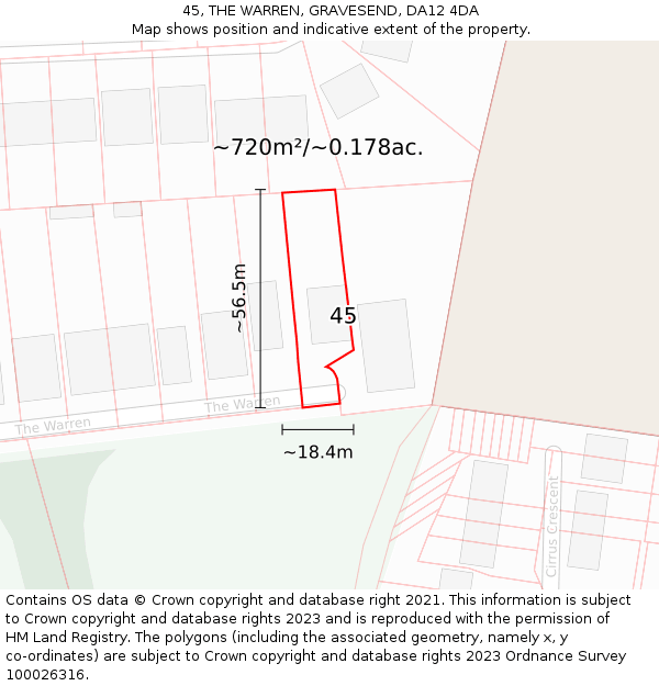 45, THE WARREN, GRAVESEND, DA12 4DA: Plot and title map