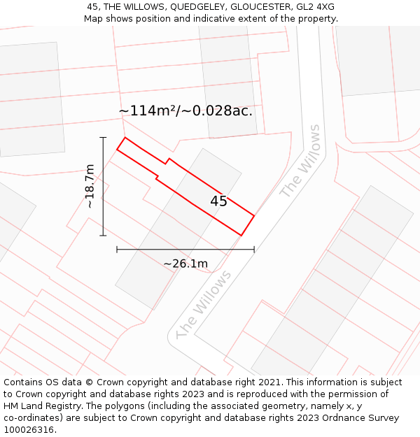 45, THE WILLOWS, QUEDGELEY, GLOUCESTER, GL2 4XG: Plot and title map