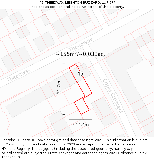 45, THEEDWAY, LEIGHTON BUZZARD, LU7 9RP: Plot and title map