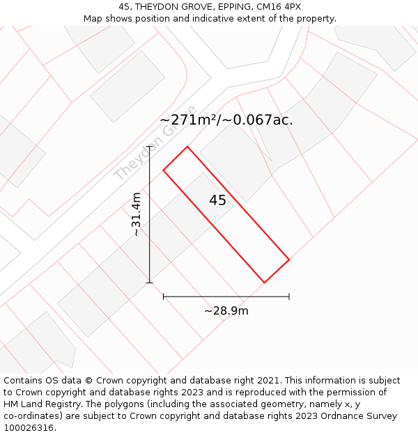 45, THEYDON GROVE, EPPING, CM16 4PX: Plot and title map