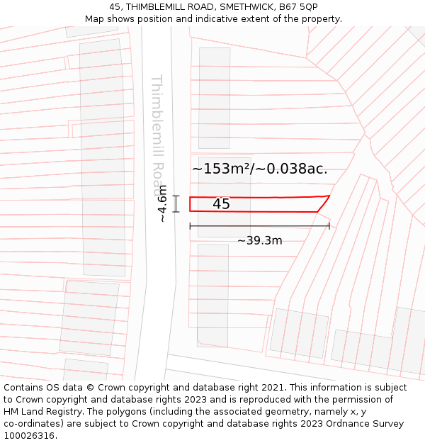 45, THIMBLEMILL ROAD, SMETHWICK, B67 5QP: Plot and title map