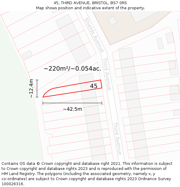 45, THIRD AVENUE, BRISTOL, BS7 0RS: Plot and title map
