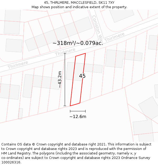 45, THIRLMERE, MACCLESFIELD, SK11 7XY: Plot and title map
