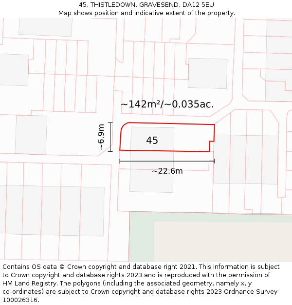 45, THISTLEDOWN, GRAVESEND, DA12 5EU: Plot and title map