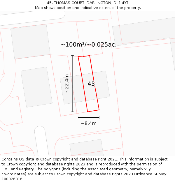 45, THOMAS COURT, DARLINGTON, DL1 4YT: Plot and title map