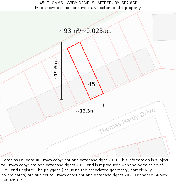 45, THOMAS HARDY DRIVE, SHAFTESBURY, SP7 8SP: Plot and title map