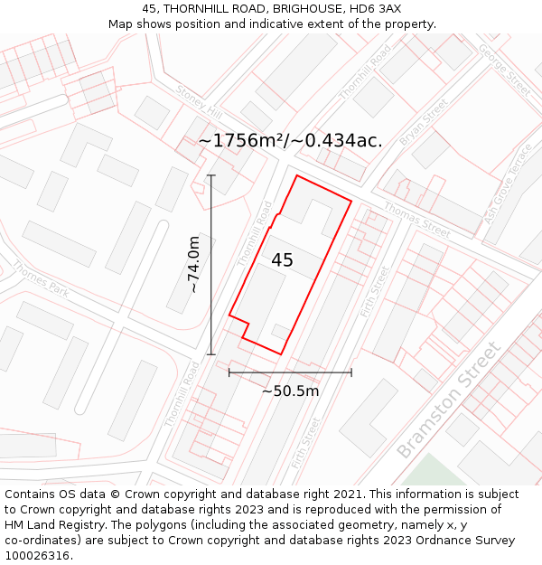 45, THORNHILL ROAD, BRIGHOUSE, HD6 3AX: Plot and title map
