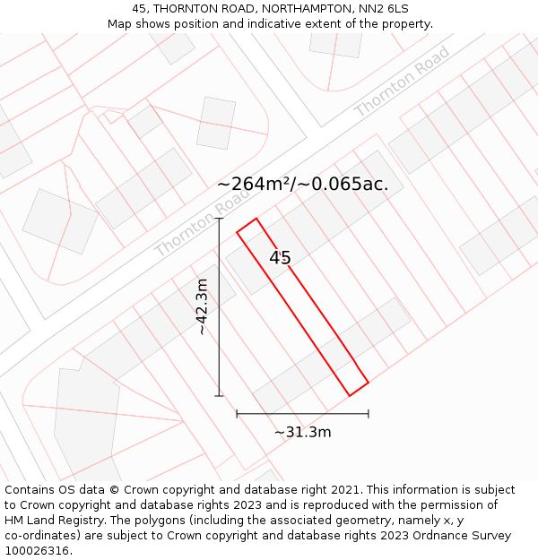45, THORNTON ROAD, NORTHAMPTON, NN2 6LS: Plot and title map