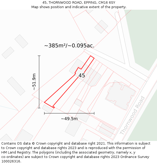 45, THORNWOOD ROAD, EPPING, CM16 6SY: Plot and title map