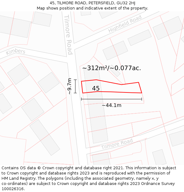 45, TILMORE ROAD, PETERSFIELD, GU32 2HJ: Plot and title map