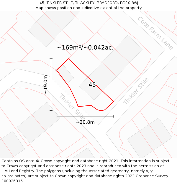 45, TINKLER STILE, THACKLEY, BRADFORD, BD10 8WJ: Plot and title map