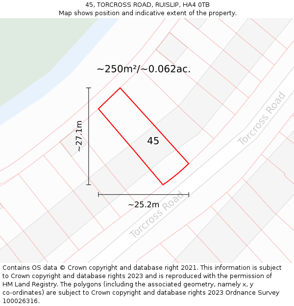 45, TORCROSS ROAD, RUISLIP, HA4 0TB: Plot and title map