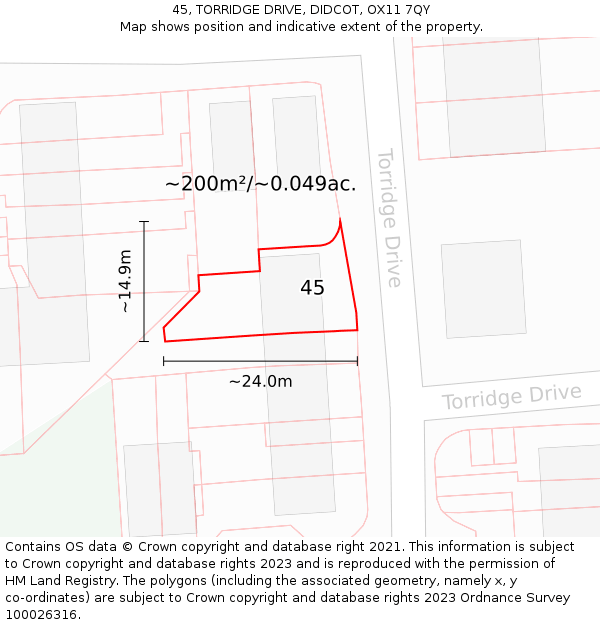 45, TORRIDGE DRIVE, DIDCOT, OX11 7QY: Plot and title map