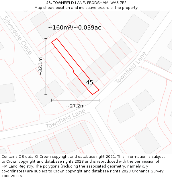 45, TOWNFIELD LANE, FRODSHAM, WA6 7RF: Plot and title map