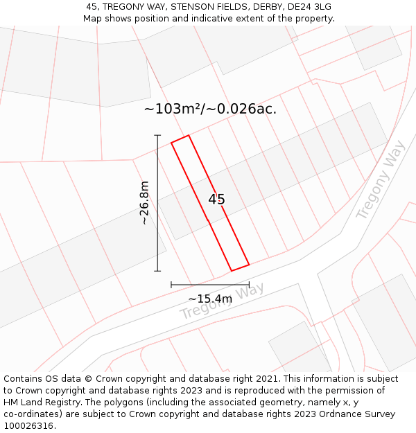 45, TREGONY WAY, STENSON FIELDS, DERBY, DE24 3LG: Plot and title map