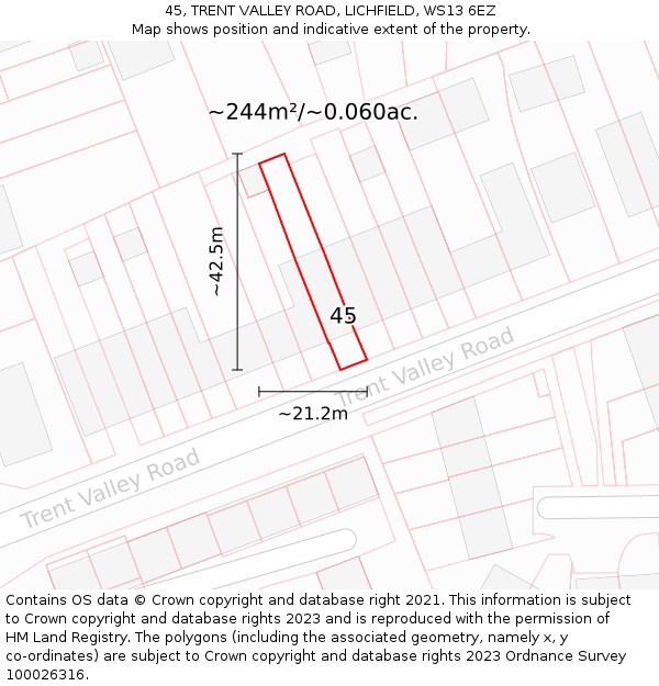 45, TRENT VALLEY ROAD, LICHFIELD, WS13 6EZ: Plot and title map