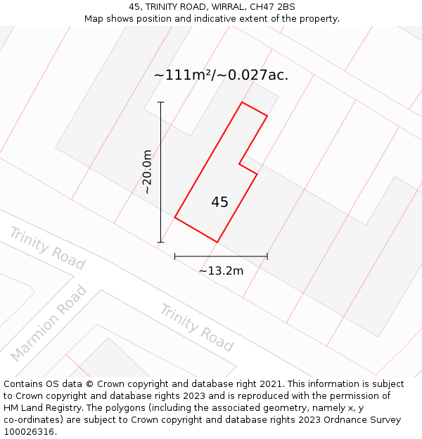 45, TRINITY ROAD, WIRRAL, CH47 2BS: Plot and title map