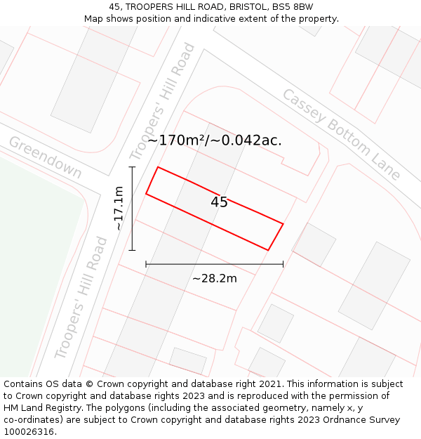 45, TROOPERS HILL ROAD, BRISTOL, BS5 8BW: Plot and title map