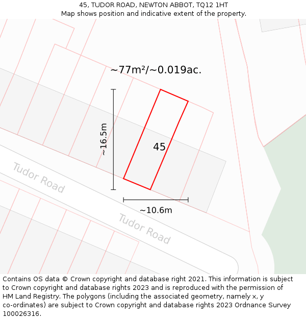 45, TUDOR ROAD, NEWTON ABBOT, TQ12 1HT: Plot and title map