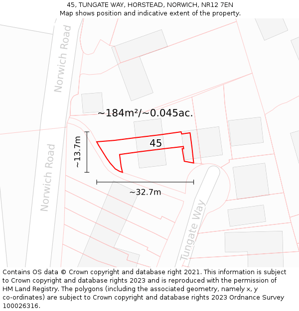 45, TUNGATE WAY, HORSTEAD, NORWICH, NR12 7EN: Plot and title map