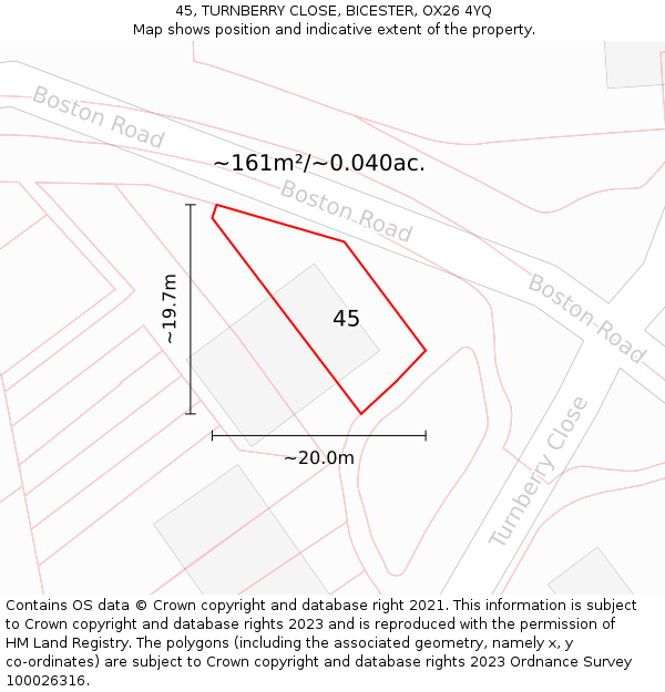 45, TURNBERRY CLOSE, BICESTER, OX26 4YQ: Plot and title map