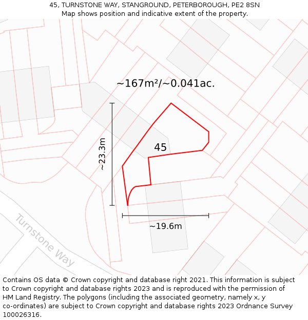 45, TURNSTONE WAY, STANGROUND, PETERBOROUGH, PE2 8SN: Plot and title map