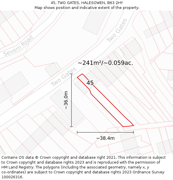 45, TWO GATES, HALESOWEN, B63 2HY: Plot and title map