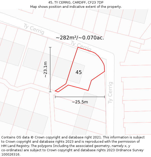 45, TY CERRIG, CARDIFF, CF23 7DP: Plot and title map