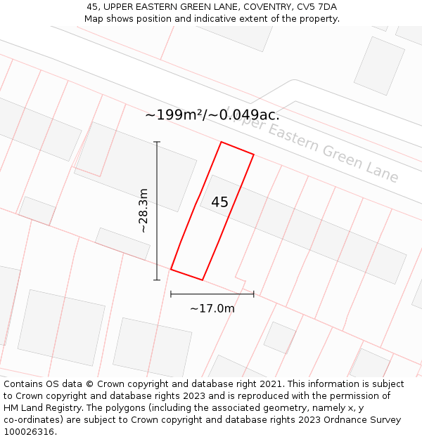 45, UPPER EASTERN GREEN LANE, COVENTRY, CV5 7DA: Plot and title map