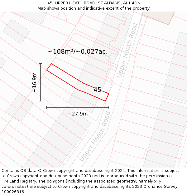 45, UPPER HEATH ROAD, ST ALBANS, AL1 4DN: Plot and title map