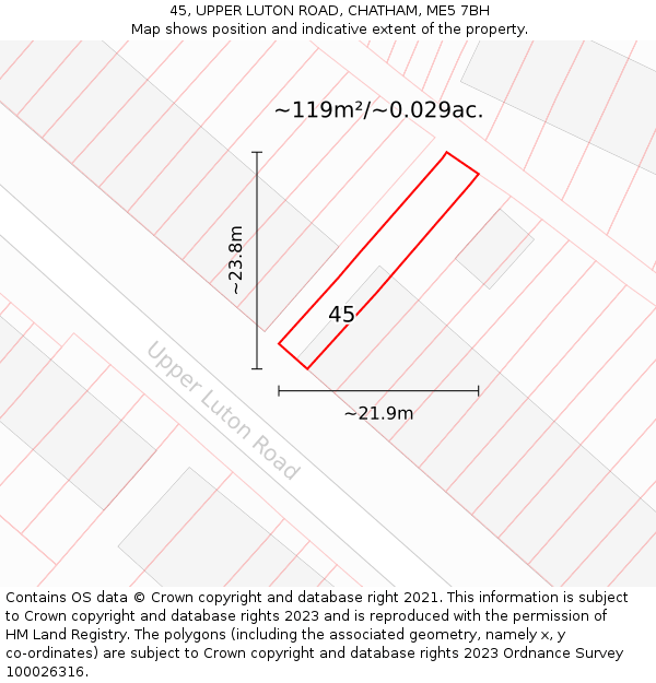 45, UPPER LUTON ROAD, CHATHAM, ME5 7BH: Plot and title map