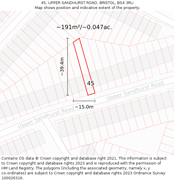 45, UPPER SANDHURST ROAD, BRISTOL, BS4 3RU: Plot and title map