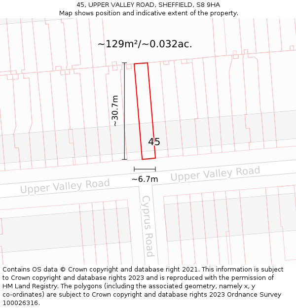 45, UPPER VALLEY ROAD, SHEFFIELD, S8 9HA: Plot and title map