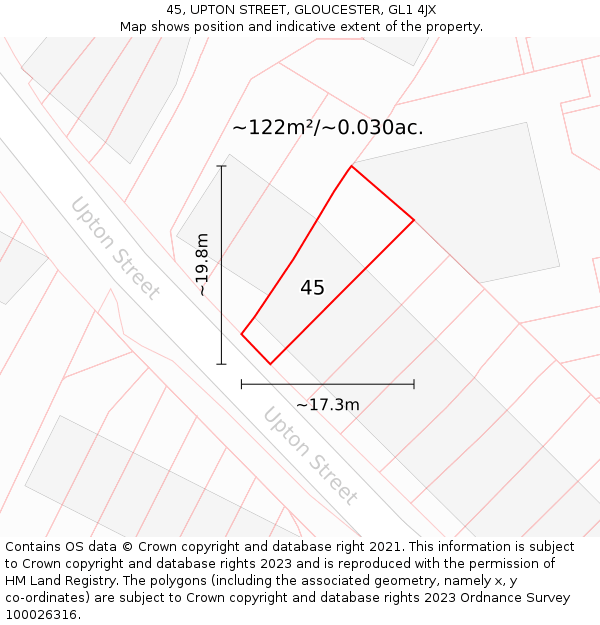 45, UPTON STREET, GLOUCESTER, GL1 4JX: Plot and title map