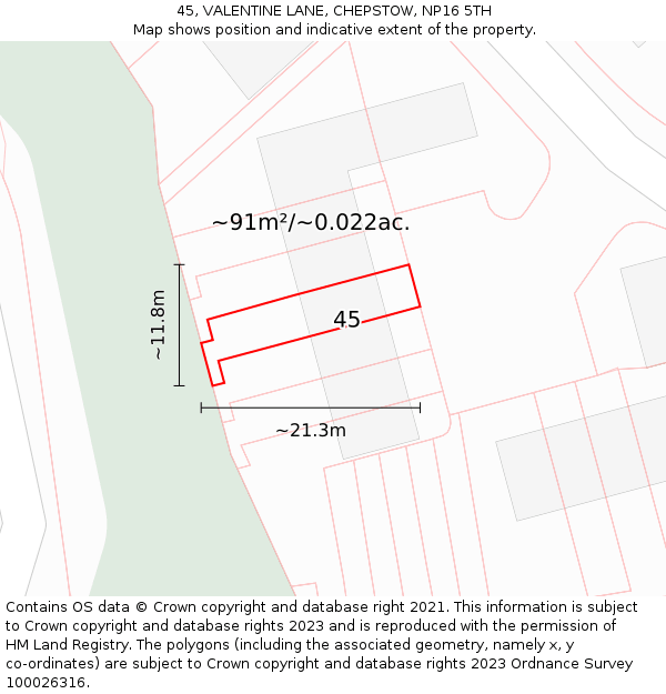 45, VALENTINE LANE, CHEPSTOW, NP16 5TH: Plot and title map