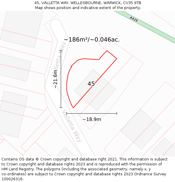 45, VALLETTA WAY, WELLESBOURNE, WARWICK, CV35 9TB: Plot and title map